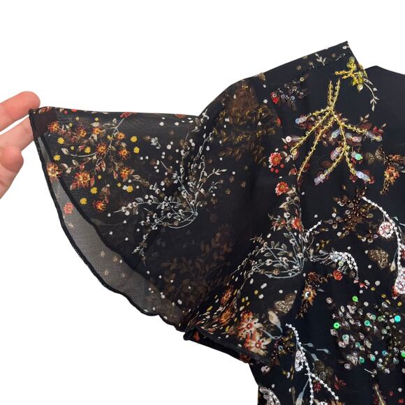 Modcloth Embellished to Perfection Black Floral Beaded Sequin A-Line Midi Dress - Picture 6 of 13